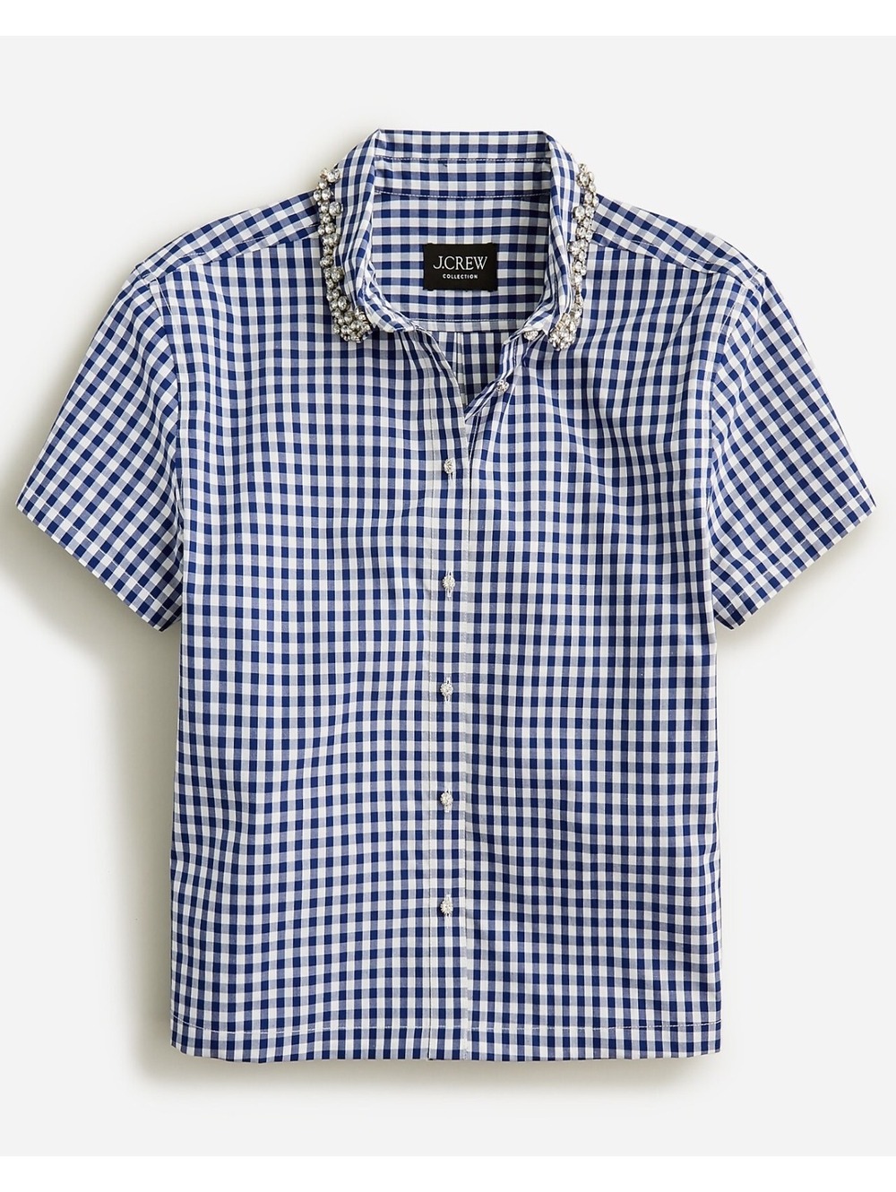 J. Crew Collection embellished cotton poplin cropped button-up shirt in gingham